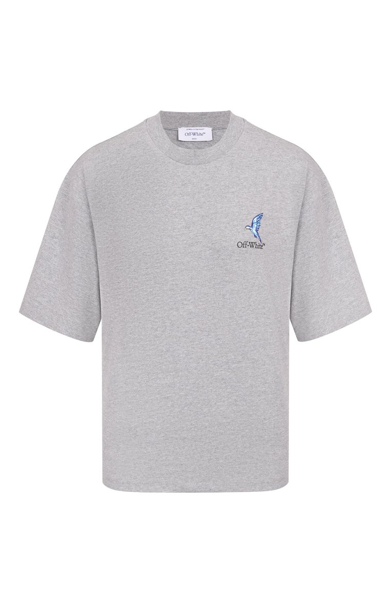 Женская хлопковая футболка OFF-WHITE серого цвета, арт. 0WAA124S25JER0030510 | Фото 1 (Рукава: Короткие; Автоматизация состава: Проставлено; Длина (для топов): Стандартные; Материал внешний: Хлопок; Автоматизация ТО: Проставлено; Детали: Без декора; Стили: Гранж; Принт: С принтом)