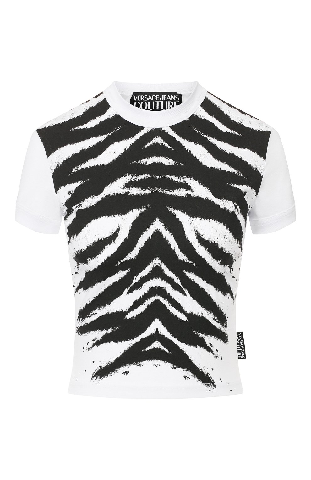 Хлопковая футболка VERSACE JEANS COUTURE черно-белого цвета по цене 8995 руб., арт. B2HVB7T1-VDM602 38/36620, фото 1 Хлопковая футболка VERSACE JEANS COUTURE, арт. B2HVB7T1-VDM602 38/36620, фото 1