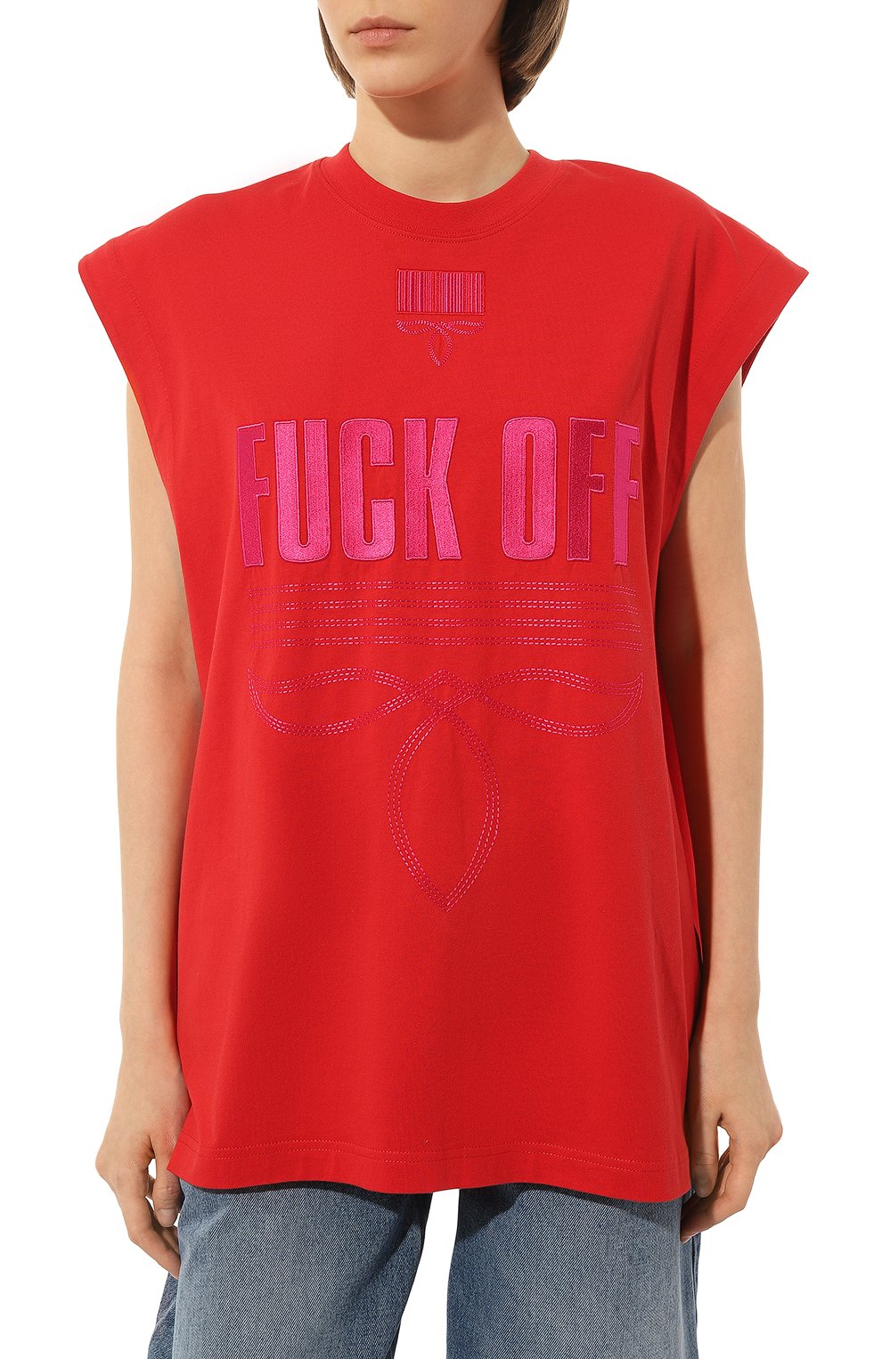 Хлопковая футболка VTMNTS красного цвета по цене 67600 руб., арт. VL16TR360R, фото 3 Хлопковая футболка VTMNTS, арт. VL16TR360R, фото 3