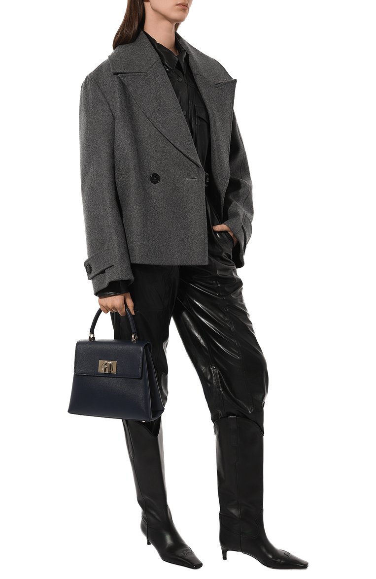 Женская сумка furla 1927 FURLA темно-синего цвета, арт. BAKPACO/ARE000 | Фото 7 (Ремень/цепочка: На ремешке; Материал: Натуральная кожа; Размер: small; Сумки-технические: Сумки top-handle)