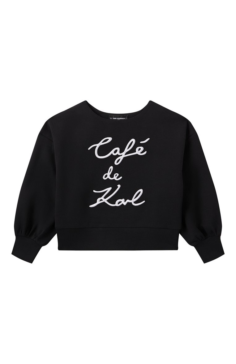 Детский свитшот KARL LAGERFELD KIDS черного цвета, арт. Z30473 | Фото 1 (Материал сплава: Проставлено; Рукава: Длинные; Драгоценные камни: Проставлено; Девочки Кросс-КТ: Свитшот-одежда; Материал внешний: Хлопок, Синтетический материал; Ростовка одежда: 9 лет | 134 см, 12 лет | 152 см, 13 - 15 лет | 158 см, 16 лет | 164 см, 7 лет | 122 см)