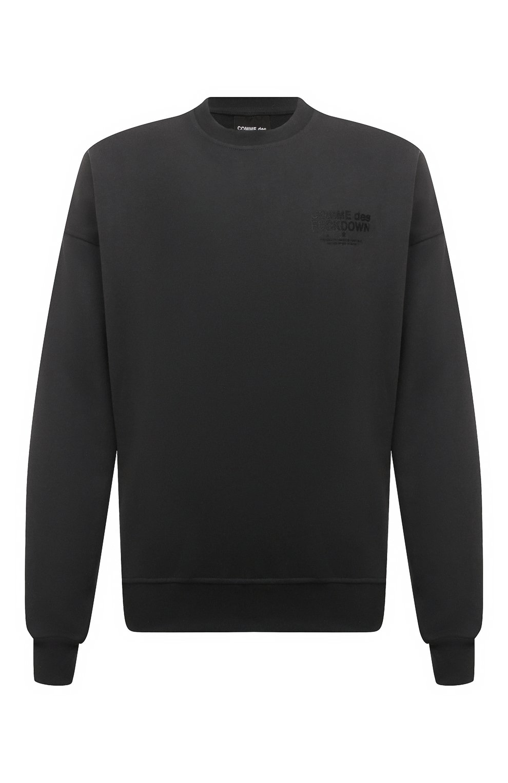 Хлопковый свитшот COMME DES FUCKDOWN темно-серого цвета по цене 11100 руб., арт. CFABM01326, фото 1 Хлопковый свитшот COMME DES FUCKDOWN, арт. CFABM01326, фото 1