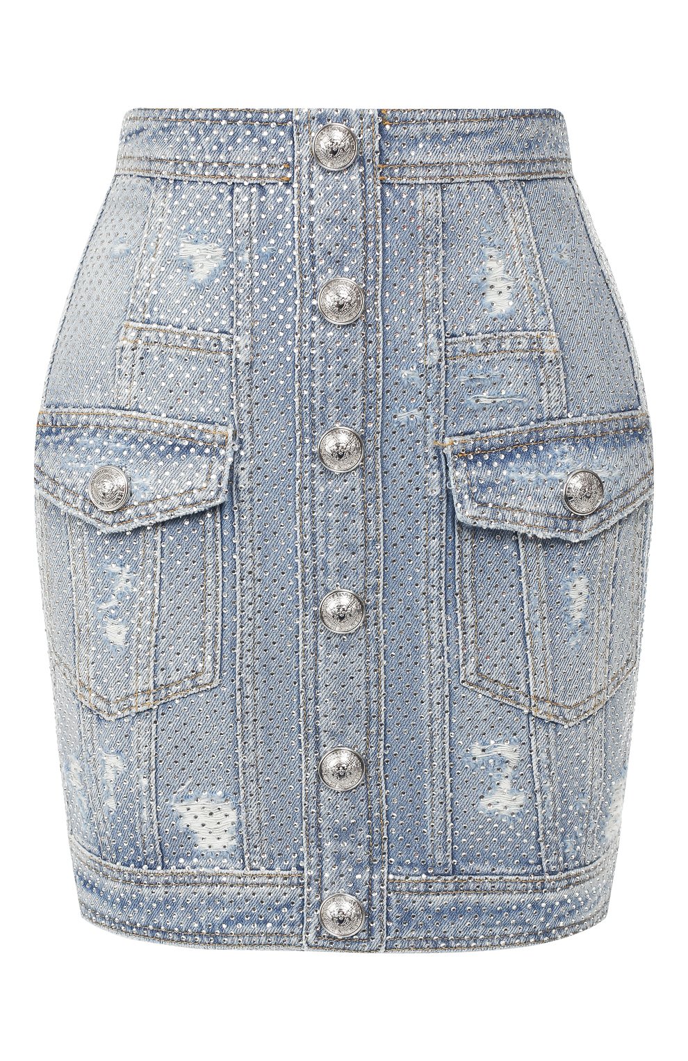 Джинсовая мини-юбка BALMAIN голубого цвета по цене 178500 руб., арт. RF04177/D048, фото 1 Джинсовая мини-юбка BALMAIN, арт. RF04177/D048, фото 1