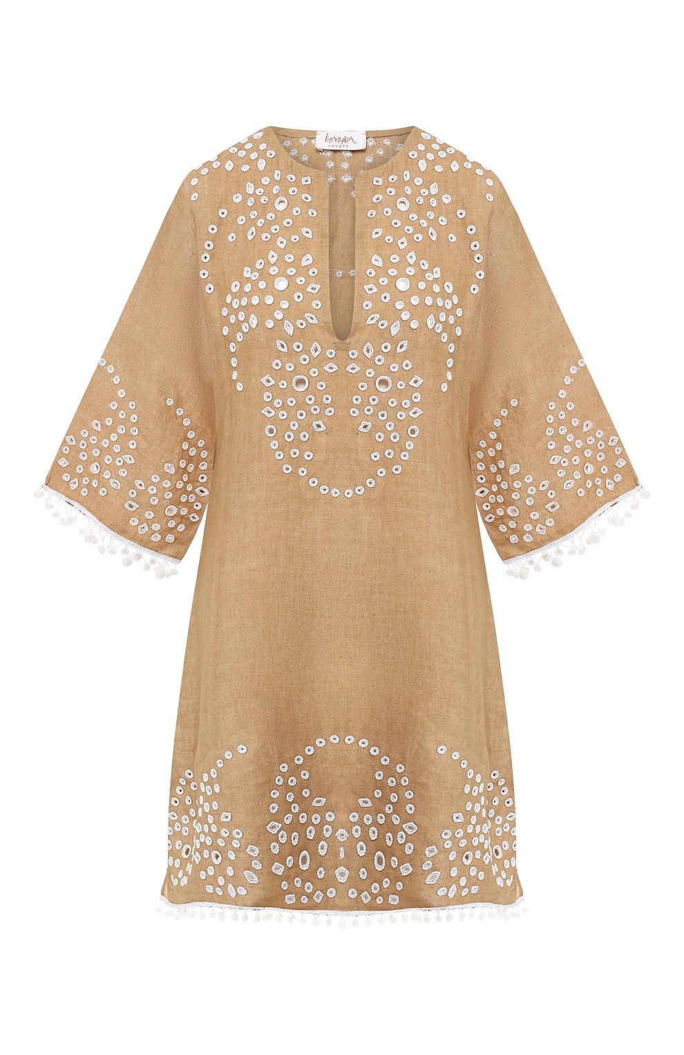 Льняная туника ESMERALDA RESORT бежевого цвета по цене 71800 руб., арт. KURTA P0M P0M DESIGN, фото 1 Льняная туника ESMERALDA RESORT, арт. KURTA P0M P0M DESIGN, фото 1