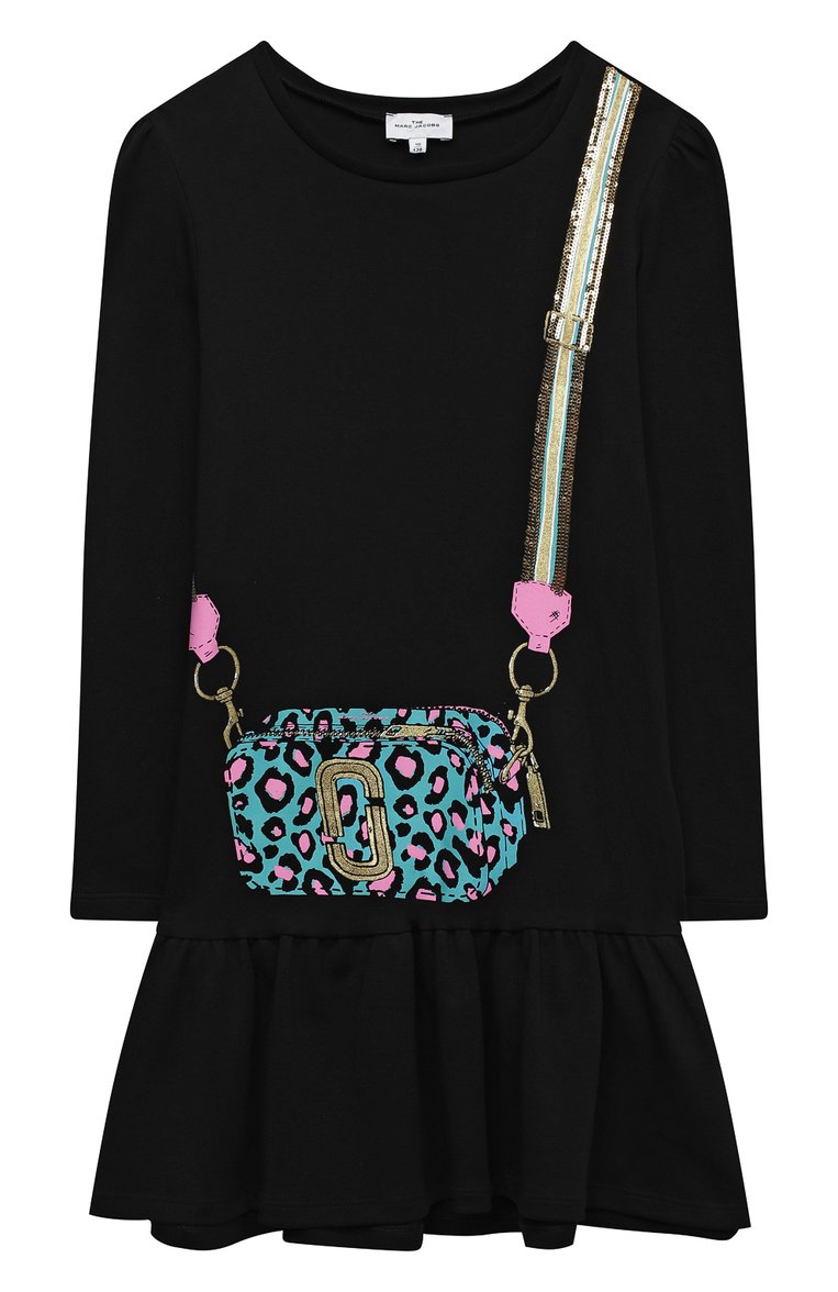 Детское хлопковое платье MARC JACOBS (THE) черного цвета, арт. W12348 | Фото 1 (Рукава: Длинные; Материал внешний: Хлопок; Случай: Повседневный; Девочки Кросс-КТ: Платье-одежда; Ростовка одежда: 9 лет | 134 см, 12 лет | 152 см, 3 года | 98 см, 4 года | 104 см, 5 лет | 110 см, 7 лет | 122 см)