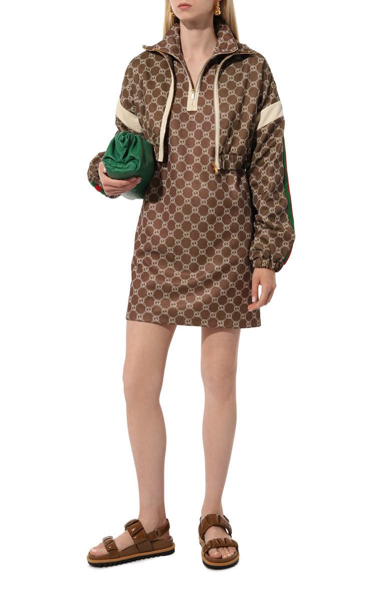 Женский бомбер GUCCI бежевого цвета, арт. 671495/XJD1G | Фото 2 (Рукава: Длинные; Длина (верхняя одежда): Короткие; Материал внешний: Хлопок, Синтетический материал; Материал подклада: Хлопок; Кросс-КТ: Куртка, Легкие; Стили: Кэжуэл)
