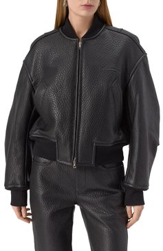 Женский кожаный бомбер ALEXANDER WANG черного цвета, арт. 1WC1252627 | Фото 3 (Материал внешний: Натуральная кожа; Длина (верхняя одежда): Короткие; Материал подклада: Синтетический материал; Рукава: Длинные; Женское Кросс-КТ: Замша и кожа; Кросс-КТ: Куртка; Стили: Кэжуэл)