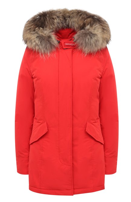 Женская пуховая парка WOOLRICH красного цвета, арт. CFWW0U0296FR/UT0573 | Фото 1 (Рукава: Длинные; Материал внешний: Синтетический материал; Материал подклада: Синтетический материал; Длина (верхняя одежда): До середины бедра; Материал утеплителя: Пух и перо; Кросс-КТ: Куртка)