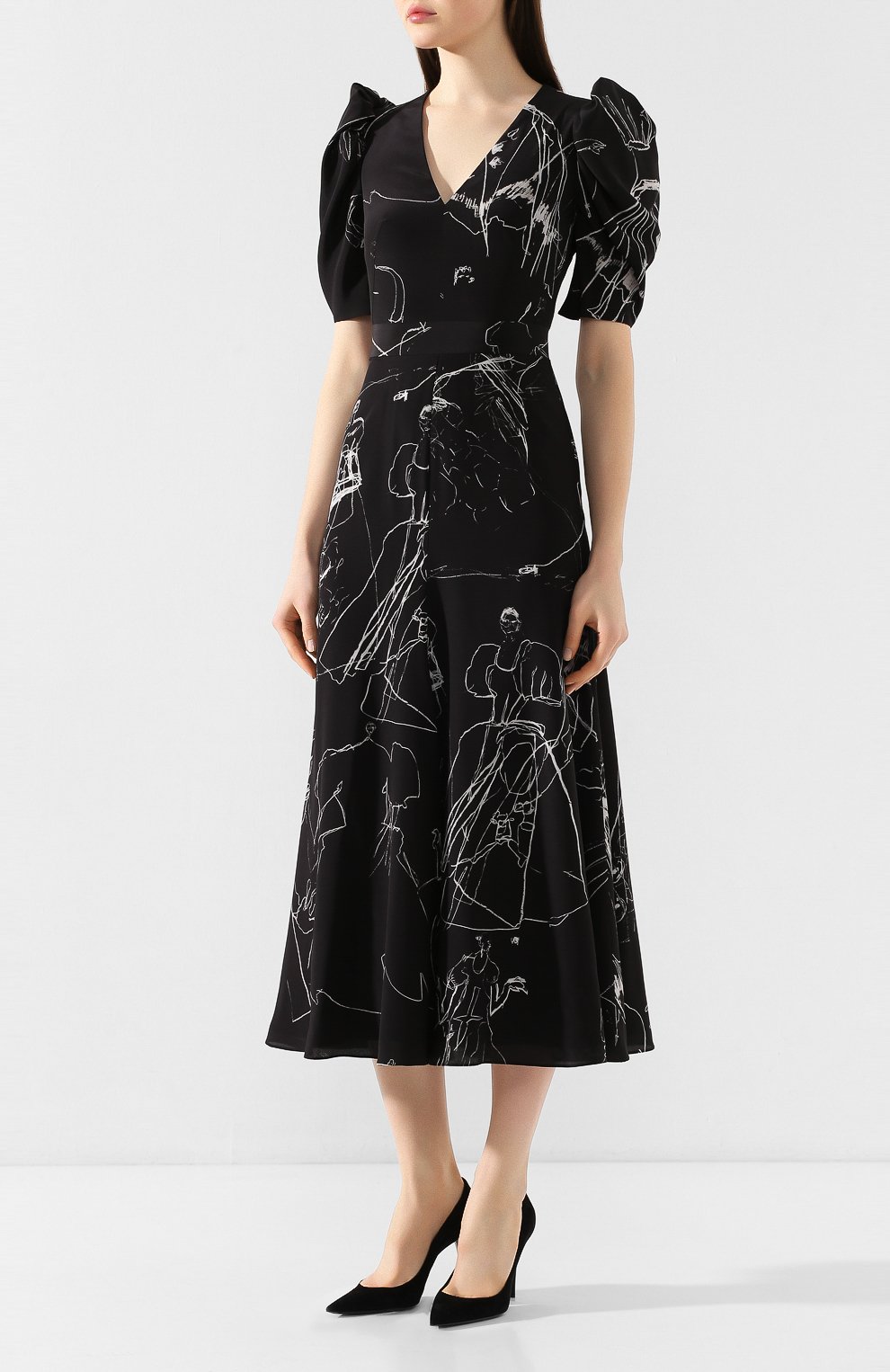 Шелковое платье ALEXANDER MCQUEEN черно-белого цвета по цене 227000 руб., арт. 620654/QDAAP, фото 3 Шелковое платье ALEXANDER MCQUEEN, арт. 620654/QDAAP, фото 3