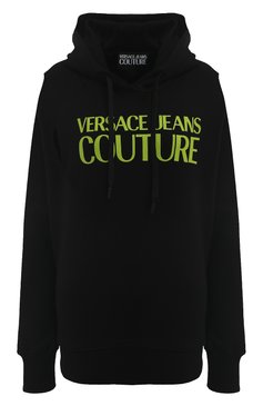 Женский хлопковое худи VERSACE JEANS COUTURE черного цв�ета, арт. 74HAIT03/CF010 | Фото 1 (Материал сплава: Проставлено; Материал внешний: Хлопок; Стили: Спорт-шик; Женское Кросс-КТ: Худи-одежда; Драгоценные камни: Проставлено)