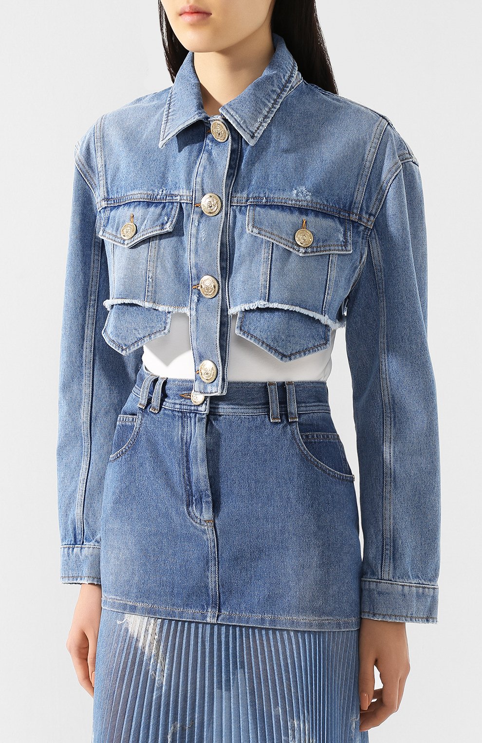 Джинсовая куртка BALMAIN голубого цвета по цене 118500 руб., арт. TF18122/D006, фото 3 Джинсовая куртка BALMAIN, арт. TF18122/D006, фото 3
