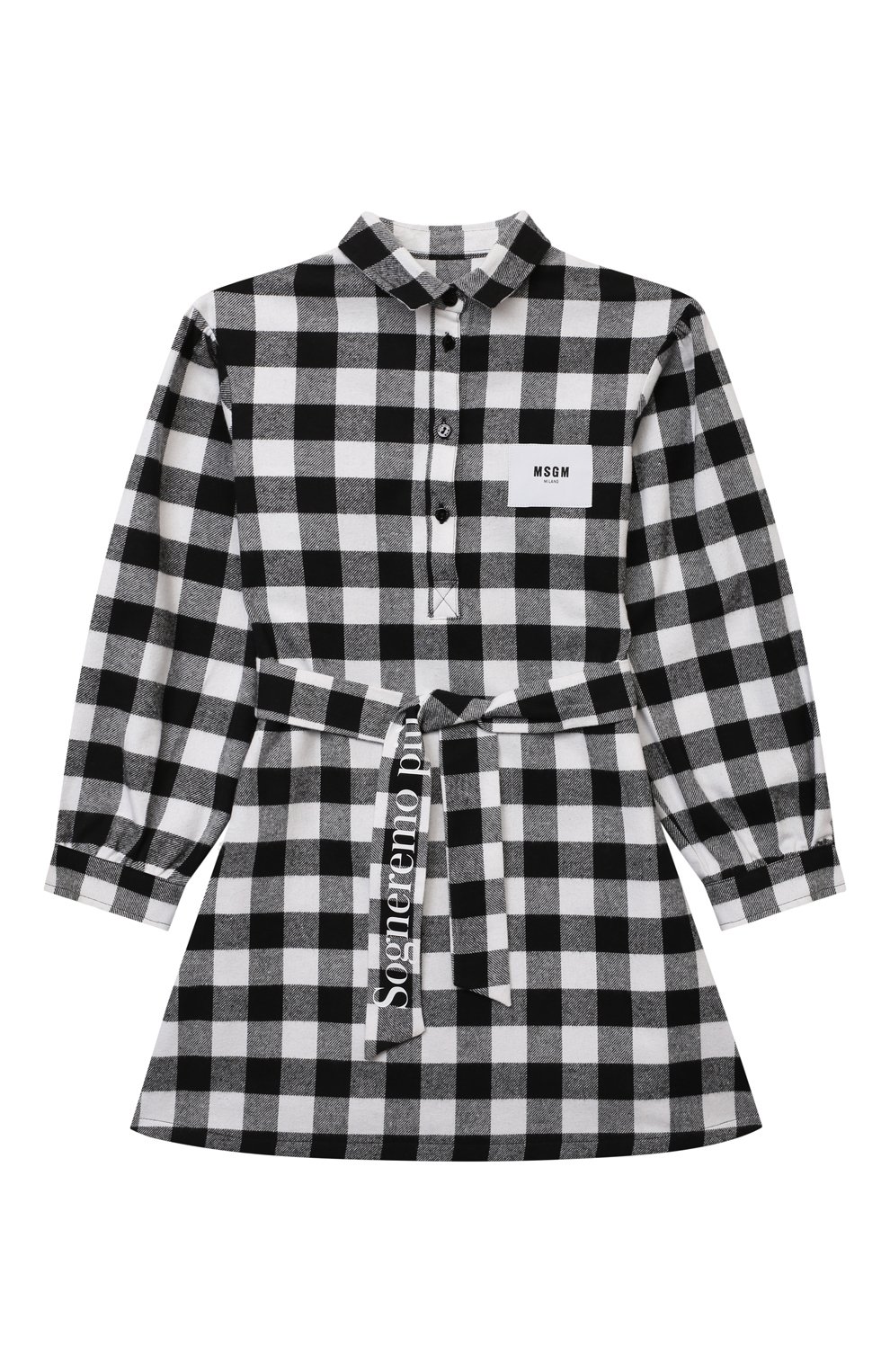 Хлопковое платье MSGM KIDS черно-белого цвета по цене 21100 руб., арт. MS027859, фото 1 Хлопковое платье MSGM KIDS, арт. MS027859, фото 1