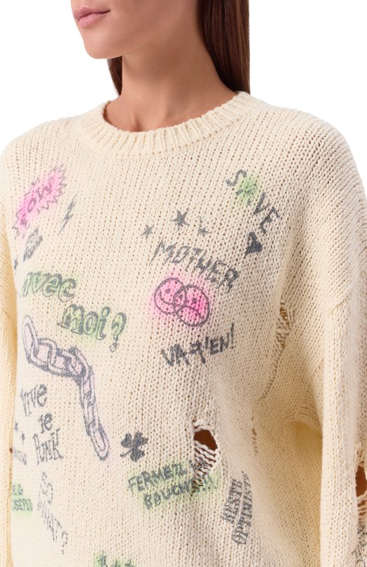 Хлопковый пуловер Mother 8406-1815 Кремовый  8406-1815 Фото 5