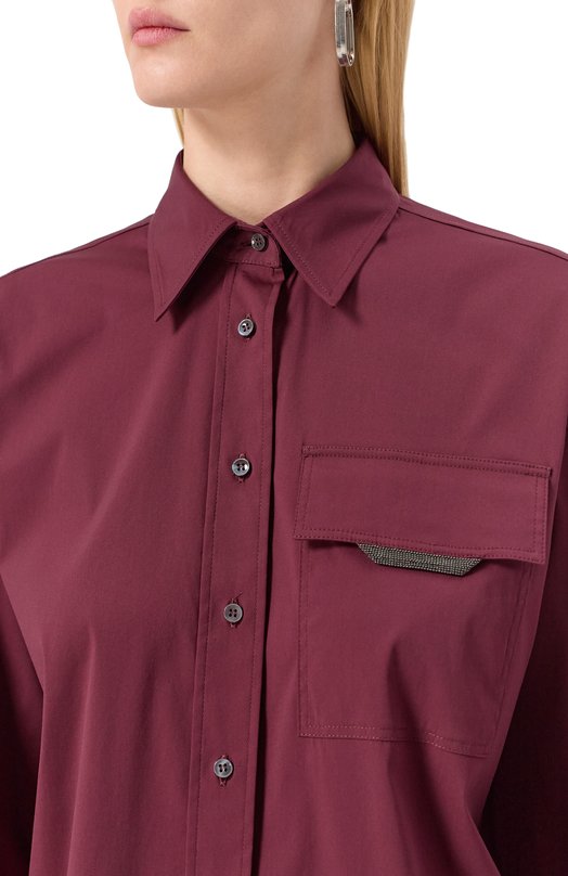 Хлопковая рубашка Brunello Cucinelli MP091MY516 Бордовый  MP091MY516 Фото 5