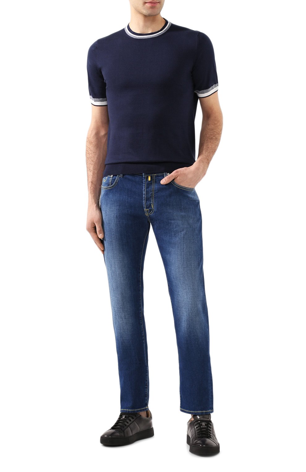 Джемпер из смеси хлопка и кашемира FIORONI темно-синего цвета по цене 49600 руб., арт. MK20609A2, фото 2 Джемпер из смеси хлопка и кашемира FIORONI, арт. MK20609A2, фото 2