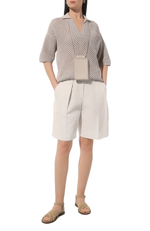 Шорты из хлопка и льна Brunello Cucinelli MH561B1382 Кремовый  MH561B1382 Фото 2