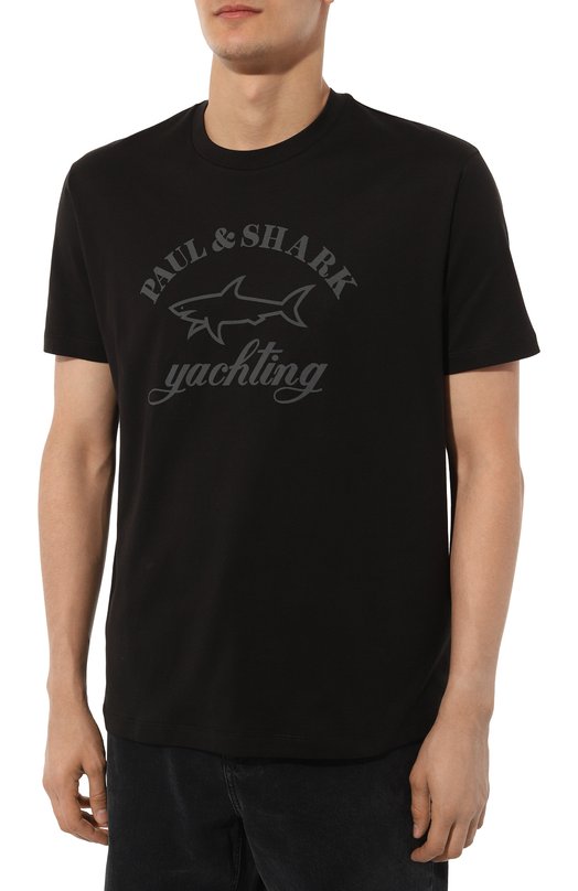 Хлопковая футболка Paul&Shark C0P1007/C00/3XL-6XL Чёрный  C0P1007/C00/3XL-6XL Фото 3