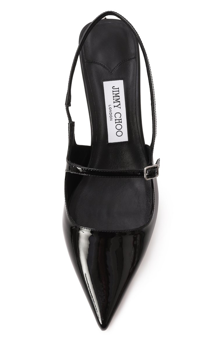 Женские кожаные туфли didi 45 JIMMY CHOO черного цвета, арт. DIDI 45/PAT | Фото 6 (Драгоценные камни: Проставлено; Подошва: Плоская; Материал внутренний: Натуральная кожа; Материал сплава: Проставлено; Каблук высота: Средний; Материал внешний: Натуральная кожа; Каблук тип: Kitten heel; Женское Кросс-КТ: Слингбэки)