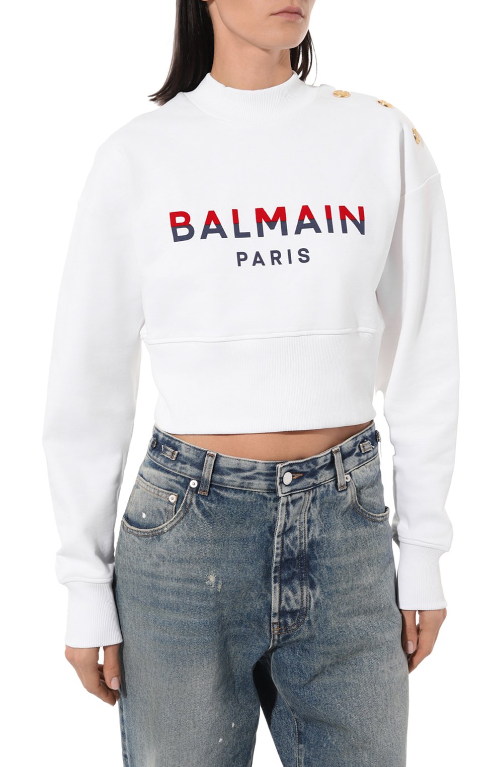 Хлопковый свитшот BALMAIN белого цвета по цене 79150 руб., арт. BF1J0040/BC46, фото 3 Хлопковый свитшот BALMAIN, арт. BF1J0040/BC46, фото 3