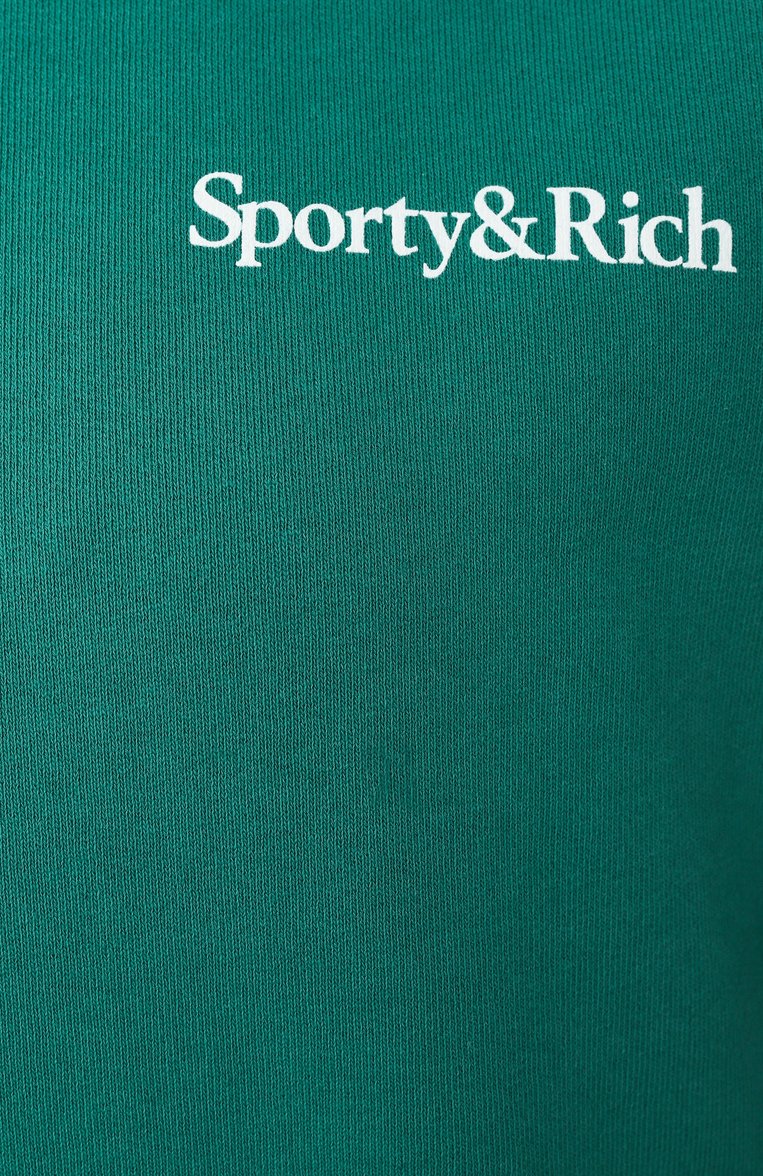 Женский хлопковый свитшот SPORTY AND RICH зеленого цвета, арт. ST071516300GR03 | Фото 6 (Длина (для топов): Стандартные; Рукава: Длинные; Стили: Спорт-шик; Женское Кросс-КТ: Свитшот-одежда; Материал внешний: Хлопок)