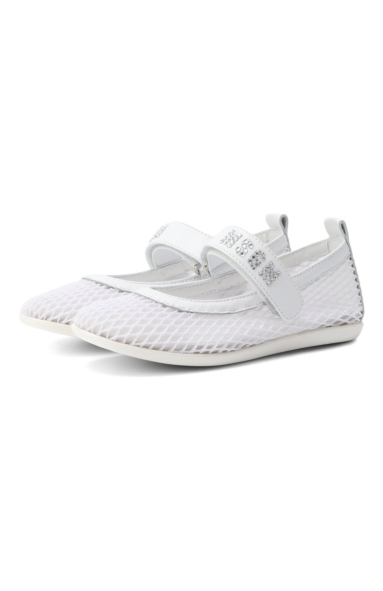 Детские балетки MSGM KIDS белого цвета, арт. 79807/VAR2/28-35 | Фото 1 (Нос: Не проставлено; Материал внешний: Натуральная кожа, Текстиль; Материал внутренний: Натурал�ьная кожа; Автоматизация состава: Проставлено)