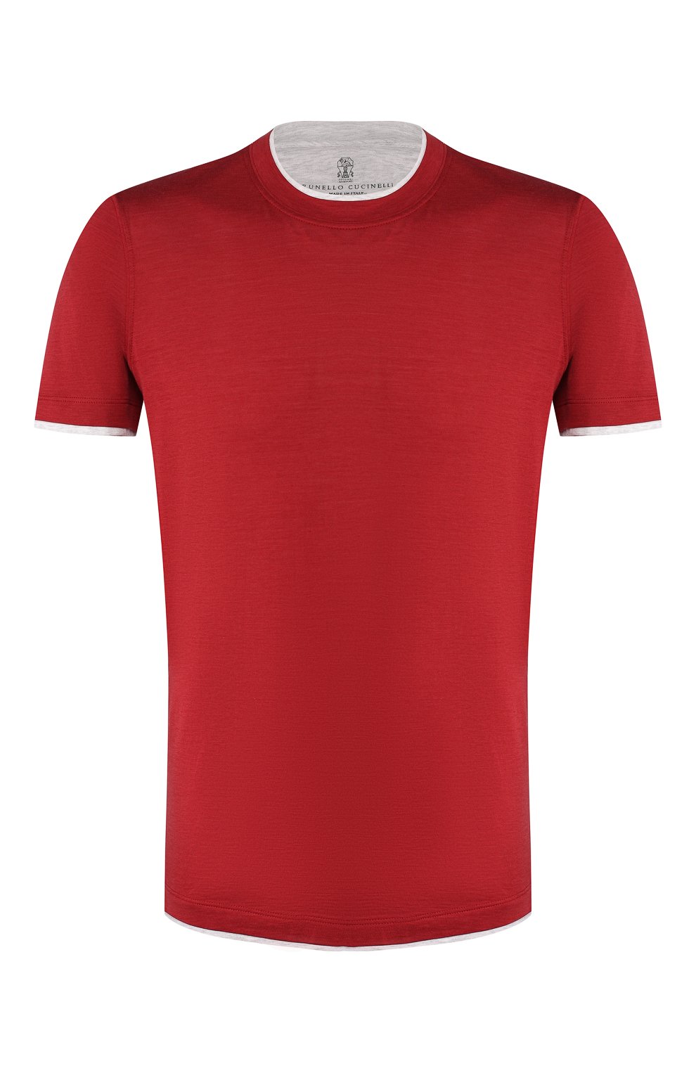 Футболка из шелка и хлопка BRUNELLO CUCINELLI красного цвета по цене 56300 руб., арт. MTS467427, фото 1 Футболка из шелка и хлопка BRUNELLO CUCINELLI, арт. MTS467427, фото 1