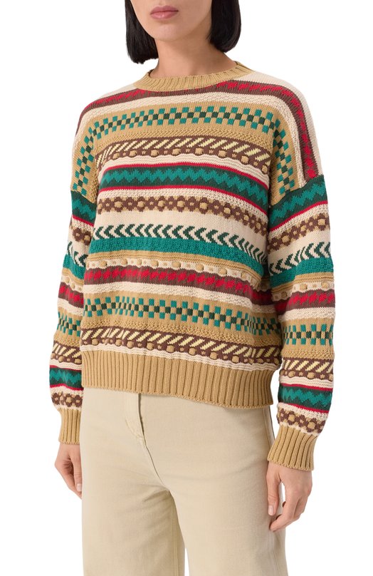 Хлопковый свитер Weekend Max Mara N0VARA Бежевый  N0VARA Фото 3
