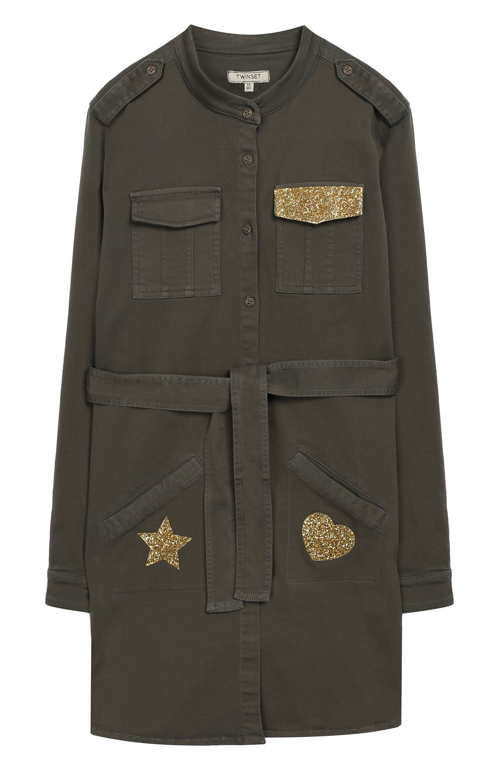 Хлопковое платье-рубашка с поясом и воротником-стойкой TWINSET, арт. GA827R/12A-16A, фото 1