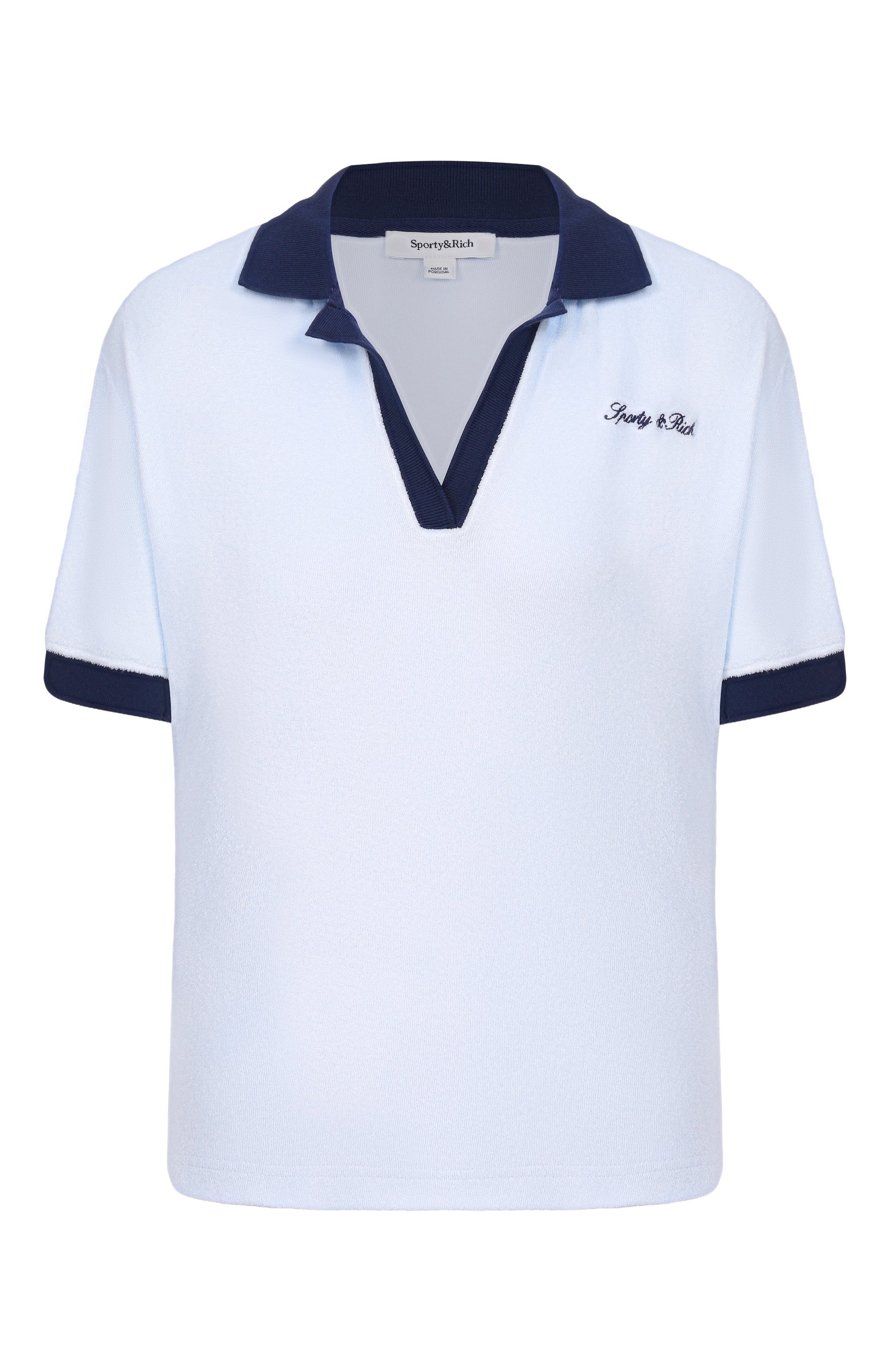Хлопковое поло SPORTY AND RICH голубого цвета по цене 23600 руб., арт. T004275326BL143, фото 1 Хлопковое поло SPORTY AND RICH, арт. T004275326BL143, фото 1
