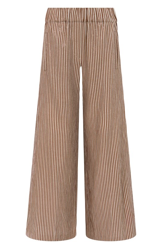 Льняные брюки с отделкой пайетками Brunello Cucinelli MM633P8897 Бежевый MM633P8897