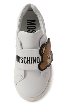 Мужского кожаные кеды MOSCHINO белого цвета, арт. 80587/VAR1/28-35 | Фото 4 (Нос: Не проставлено; Материал внешний: Натуральная кожа; Материал внутренний: Натуральная кожа; Региональные ограничения белый список (Axapta Mercury): Не проставлено; Девочки Кросс-КТ: Обувь-низкие; Мальчики Кросс-КТ: Обувь-низкие)