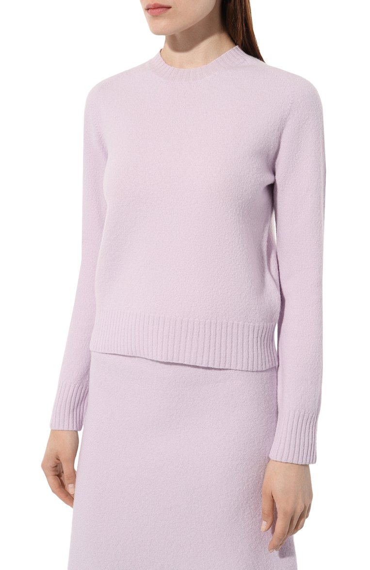 Женский шерстяной свитер JIL SANDER сиреневого цвета, арт. J01GP0103/J14603 | Фото 3 (Рукава: Длинные; Длина (для топов): Стандартные; Материал внешний: Шерсть; Женское Кросс-КТ: Свитер-одежда; Стили: Кэжуэл; Автоматизация состава: Проставлено; Автоматизация ТО: Проставлено)