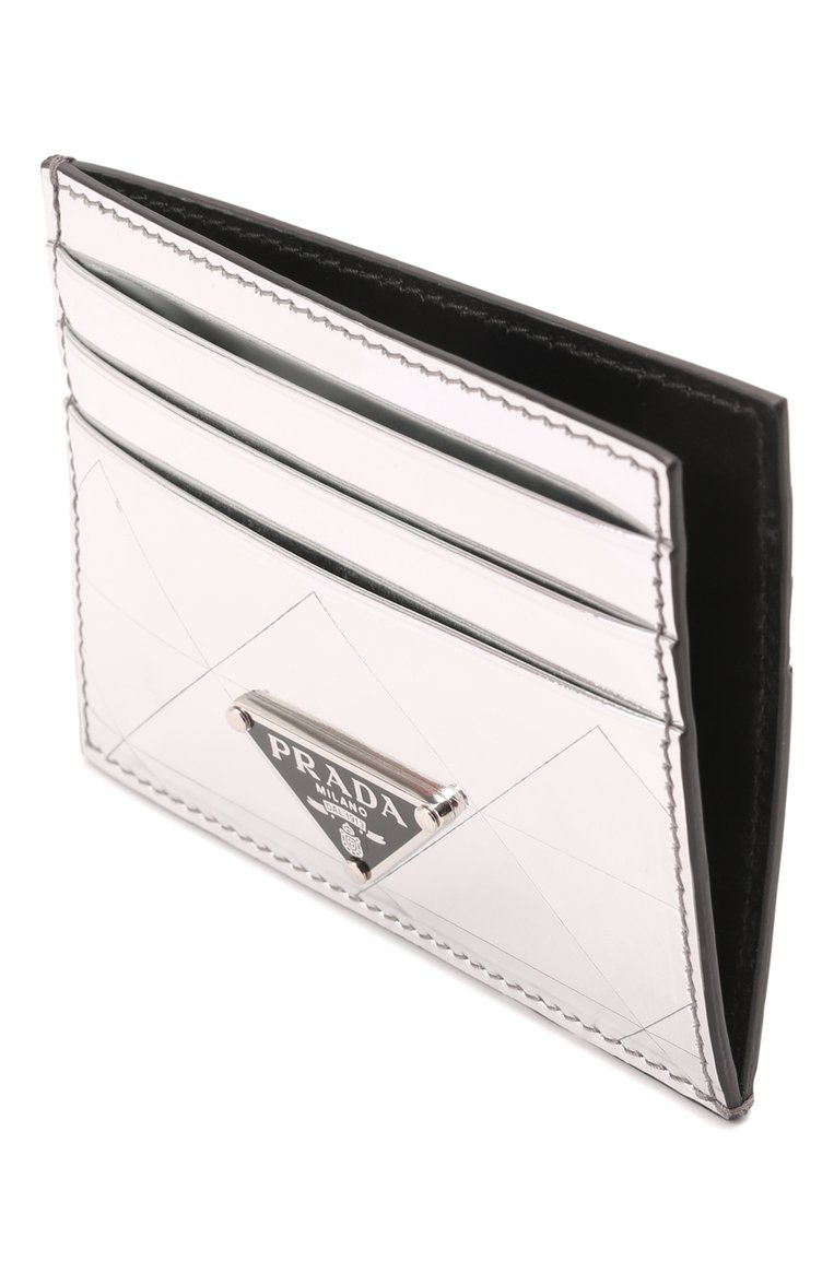 Мужской кожаный футляр для кредитных карт PRADA серебряного цвета, арт. 2MC223-2D0F-F0118 | Фото 3 (Материал: Натуральная кожа; Материал сплава: Проставлено; Нос: Не проставлено)