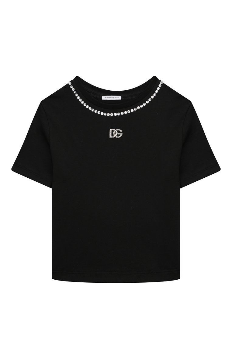 Детская хлопковая футболка DOLCE & GABBANA черного цвета, арт. L5JTKT/G7K5Q/2-6 | Фото 1 (Драгоценные камни: Проставлено; Материал внешний: Хлопок; Рукава: Короткие; Материал сплава: Проставлено; Девочки Кросс-КТ: футболка-одежда; Ростовка одежда: 4 года | 104 см, 2 года | 92 см, 3 года | 98 см, 5 лет | 110 см)