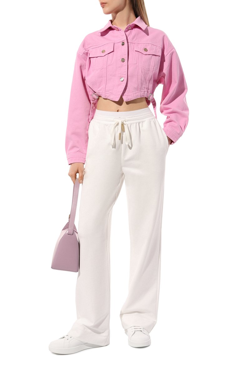 Женская джинсовая куртка BLUGIRL розового цвета, арт. RA4133/T3874 | Фото 2 (Кросс-КТ: Куртка, Деним; Рукава: Длинные; Материал сплава: Проставлено; Материал внешний: Хлопок, Деним; Драгоценные камни: Проставлено; Длина (верхняя одежда): Коротк�ие; Стили: Кэжуэл)