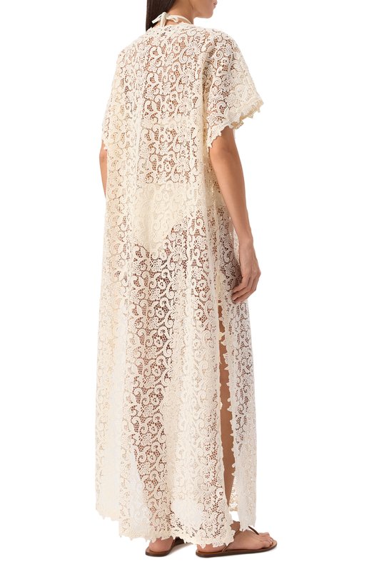 Хлопковое платье Ermanno Scervino D464Q601HGJ Кремовый  D464Q601HGJ Фото 4