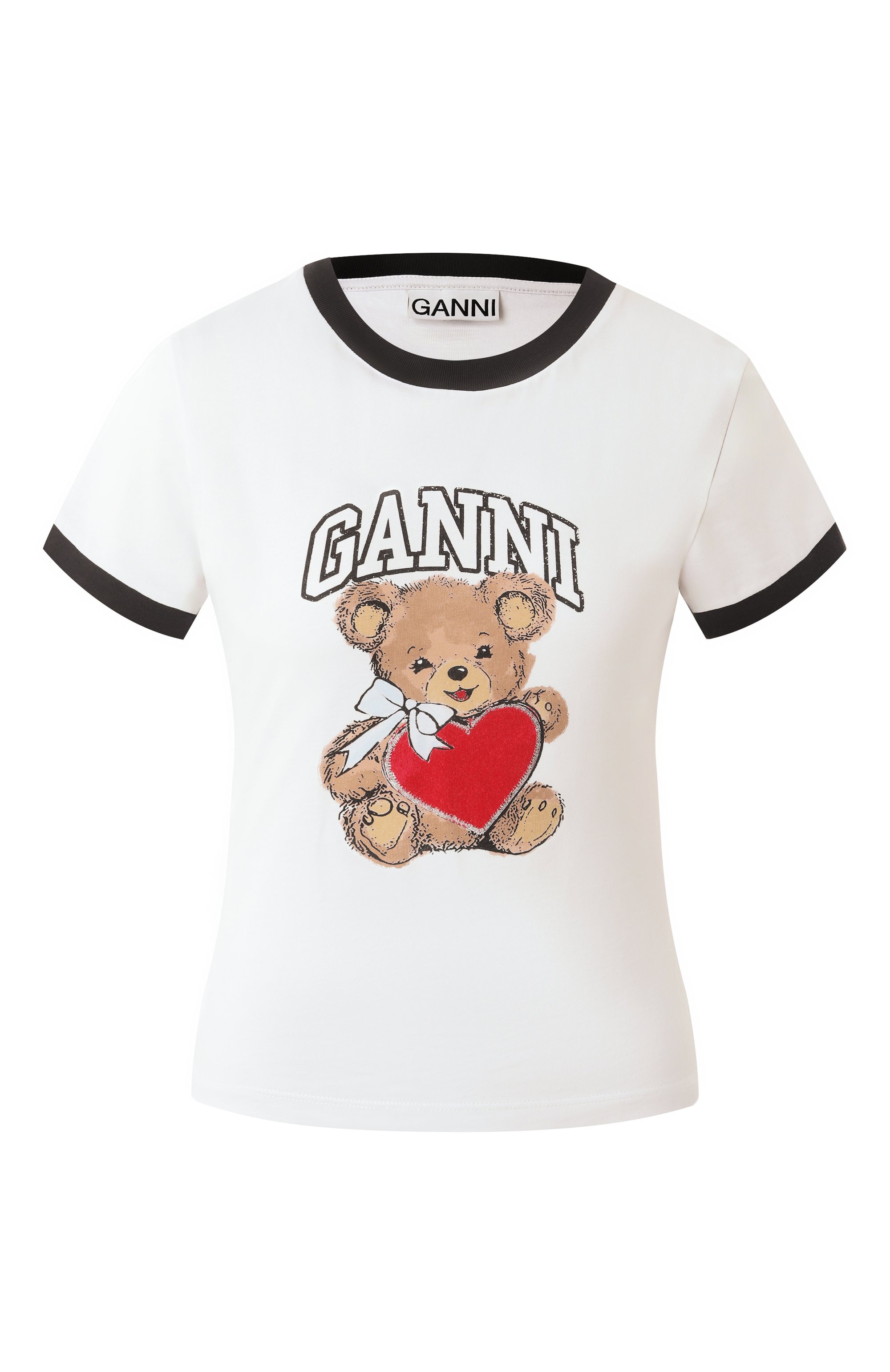Хлопковая футболка GANNI белого цвета по цене 16050 руб., арт. T4061, фото 1 Хлопковая футболка GANNI, арт. T4061, фото 1