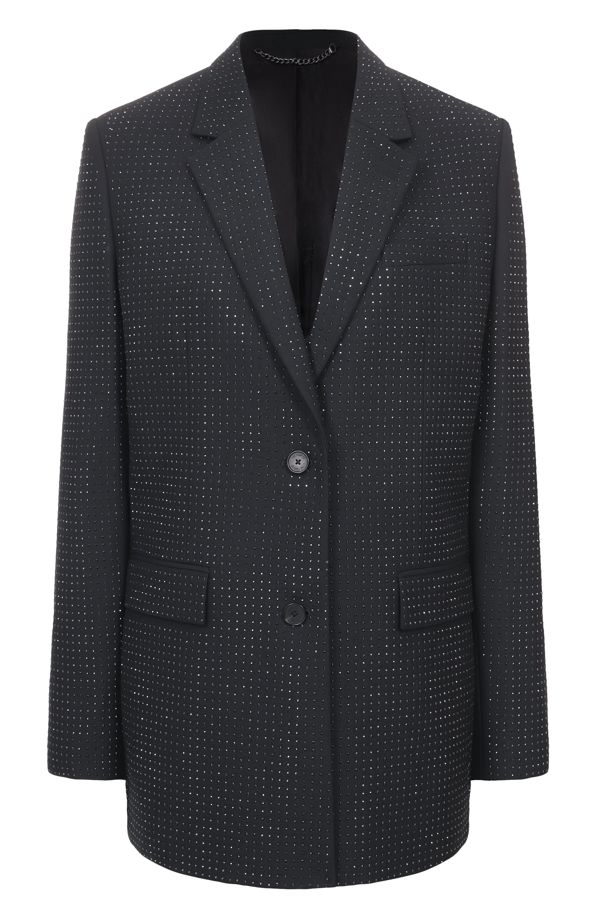 Жакет с отделкой стразами THE KOOPLES черного цвета по цене 66100 руб., арт. FVES31061K, фото 1 Жакет с отделкой стразами THE KOOPLES, арт. FVES31061K, фото 1