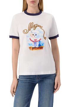Женская хлопковая футболка MSGM белого цвета, арт. 3841MDM152/257002 | Фото 3 (Драгоценные камни: Проставлено; Длина (для топов): Стандартные; Рукава: Короткие; Материал сплава: Проставлено; Принт: С принтом; Стили: Кэжуэл; Материал внешний: Хлопок)