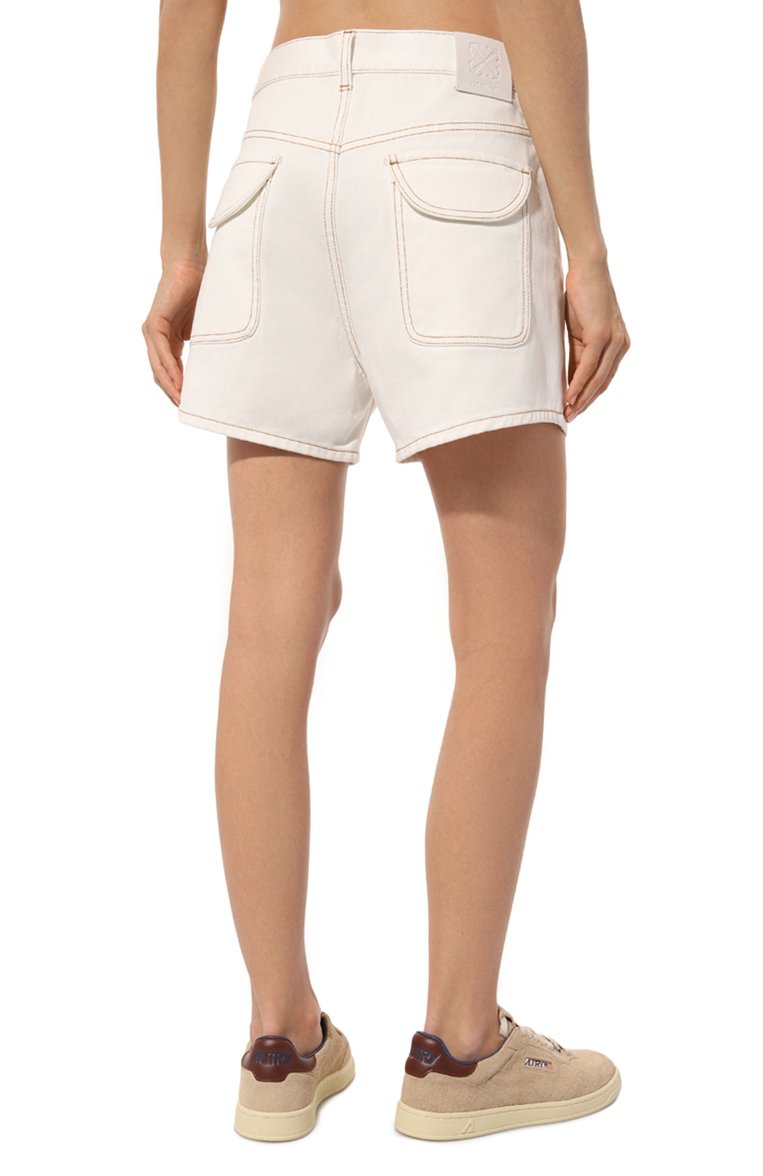 Женские джинсовые шорты OFF-WHITE кремового цвета, арт. 0WYC015S24DEN002 | Фото 4 (Длина Ж (юбки, платья, шорты): Мини; Материал внешний: Хлопок, Деним; Кросс-КТ: Деним; Стили: Этно, Кэжуэл; Автоматизация состава: Проставлено; Автоматизация ТО: Проставлено)