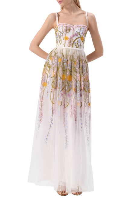 Женское платье GIAMBATTISTA VALLI белого цвета, арт. 25SSPVCA5273-66EMB | Фото 2 (Длина Ж (юбки, платья, шорты): Макси; Драгоценные камни: Проставлено; Материал сплава: Проставлено)