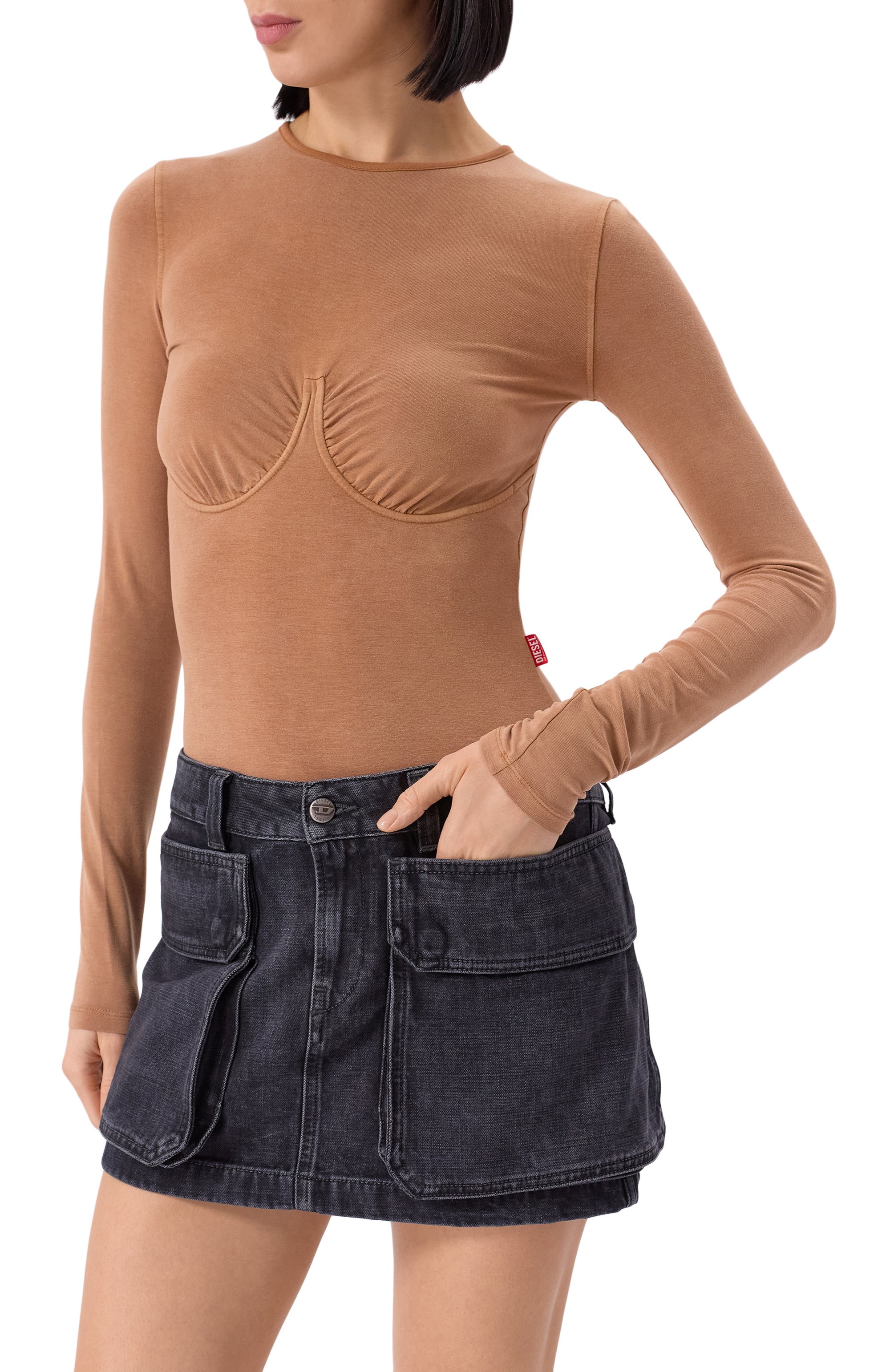 Боди из вискозы DIESEL темно-бежевого цвета по цене 35150 руб., арт. A17608/0QMAT, фото 3 Боди из вискозы DIESEL, арт. A17608/0QMAT, фото 3