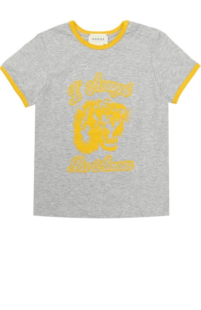 Хлопковая футболка с принтом и контрастной отделкой GUCCI, арт. 456618/X5L29, фото 1