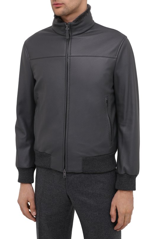 Кожаный бомбер Brioni PLZ40L/P7708 Серый  PLZ40L/P7708 Фото 3