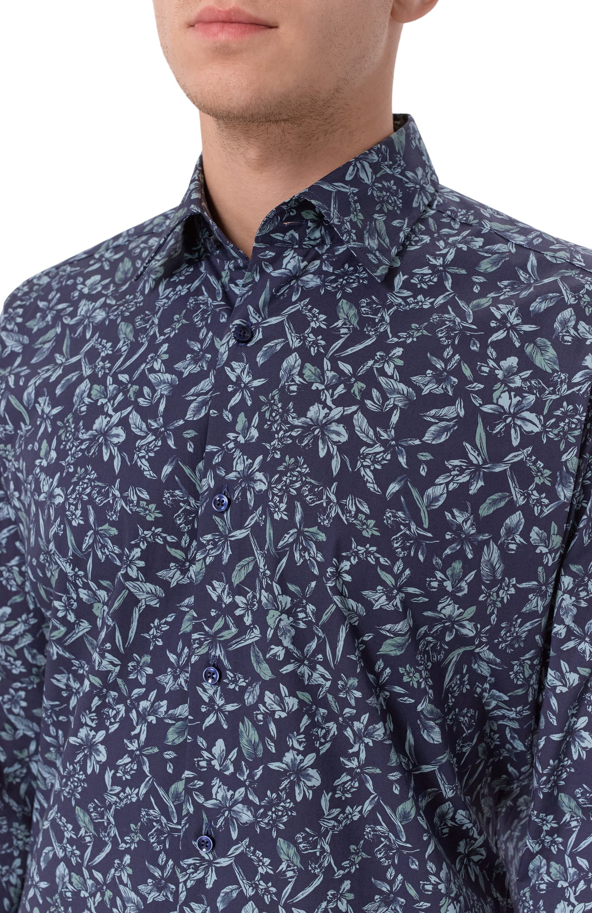 Хлопковая рубашка BOSS темно-синего цвета по цене 17950 руб., арт. 50549928, фото 5 Хлопковая рубашка BOSS, арт. 50549928, фото 5
