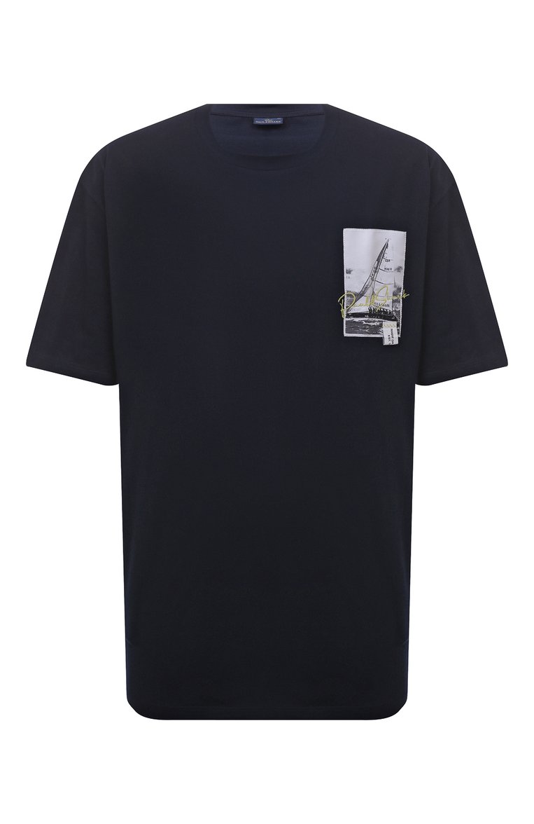 Мужская хлопковая футболка PAUL&SHARK темно-синего цвета, арт. 24411064/3XL | Фото 1 (Длина (для топов): Удлиненные; Рукава: Короткие; Материал внешний: Хлопок; Принт: С принтом; Стили: Кэжуэл; Кросс-КТ: Джерси; Мужское Кросс-КТ: Футболка-одежда; Автоматизация состава: Проставлено; Автоматизация ТО: Проставлено; Детали: Декор)