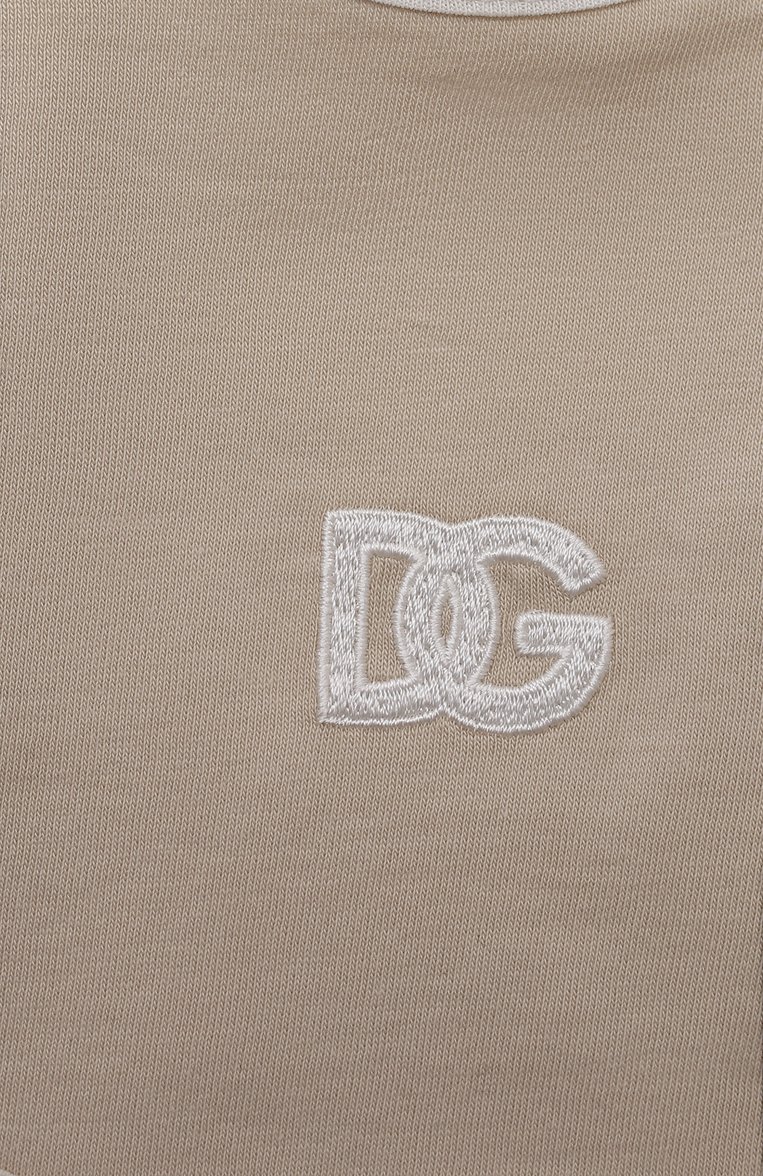 Детский комплект из трех предметов DOLCE & GABBANA бежевого цвета, арт. L1J07F/G7L5U | Фото 8 (Нос: Не проставлено; Материал внешний: Хлопок; Автоматизация состава: Проставлено; Ростовка одежда: 9 мес | 74 см, 12 мес | 80 см, 3 мес | 62 см, 6 мес | 68 см)