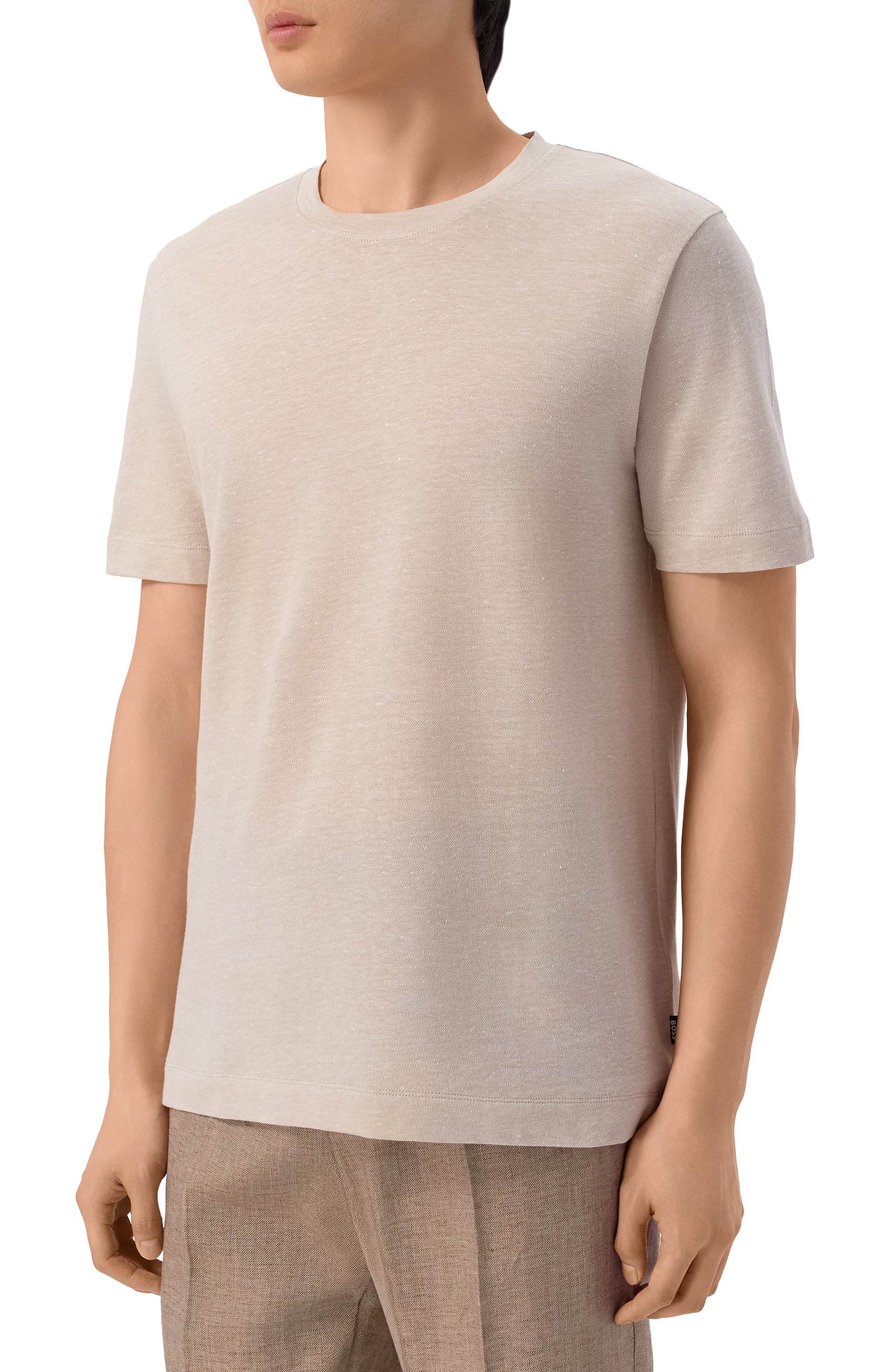 Футболка изо льна и хлопка BOSS бежевого цвета по цене 19950 руб., арт. 50559163, фото 3 Футболка изо льна и хлопка BOSS, арт. 50559163, фото 3