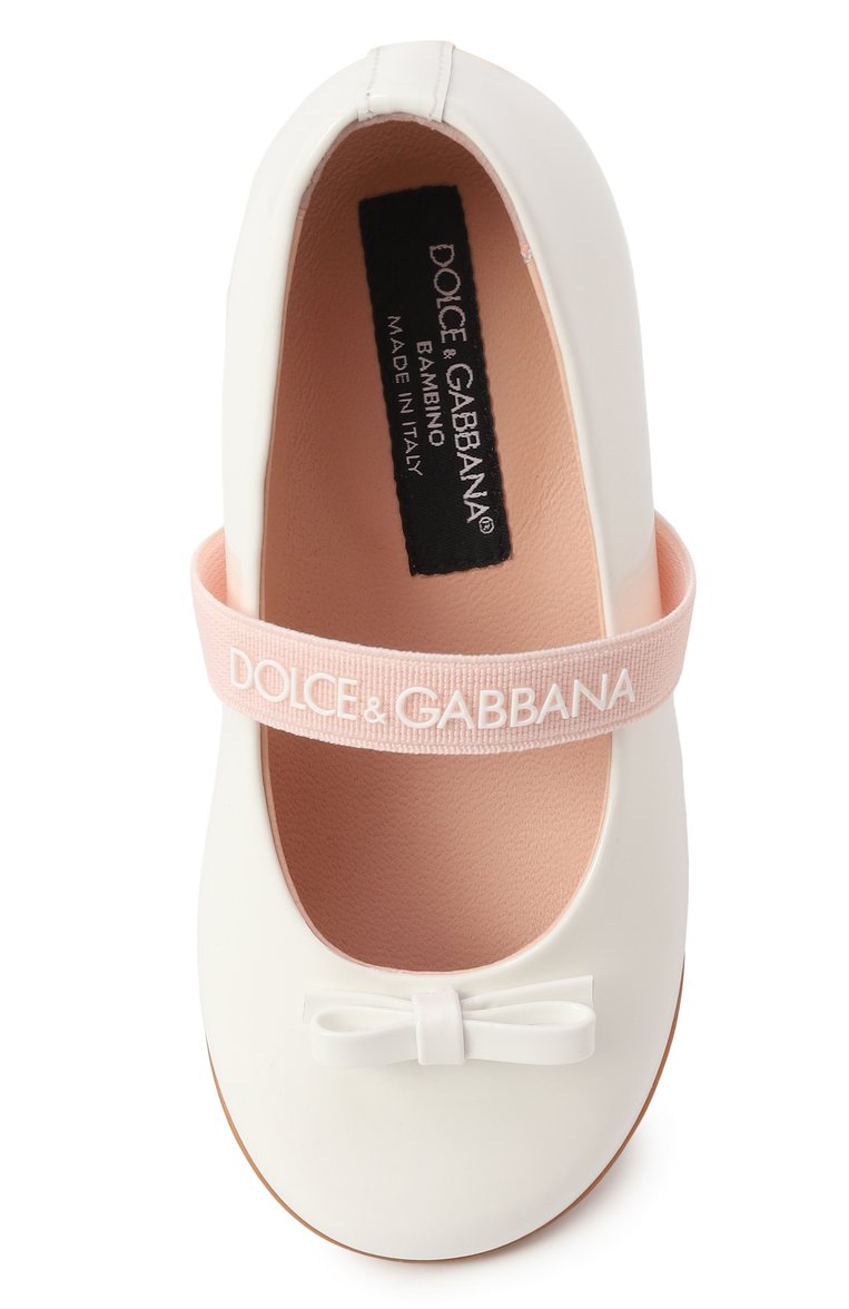 Детские кожаные балетки DOLCE & GABBANA белого цвета, арт. D20093/A4831 | Фото 4 (Материал внешний: Натуральная кожа; Материал сплава: Проставлено; Материал внутренний: Натуральная кожа; Нос: Не проставлено)