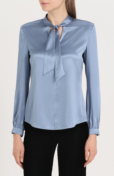 Атласная блузка ARMANI COLLEZIONI голубого цвета по цене 43350 руб., арт. ZMC13T/ZM301, фото 3 Атласная блузка ARMANI COLLEZIONI, арт. ZMC13T/ZM301, фото 3
